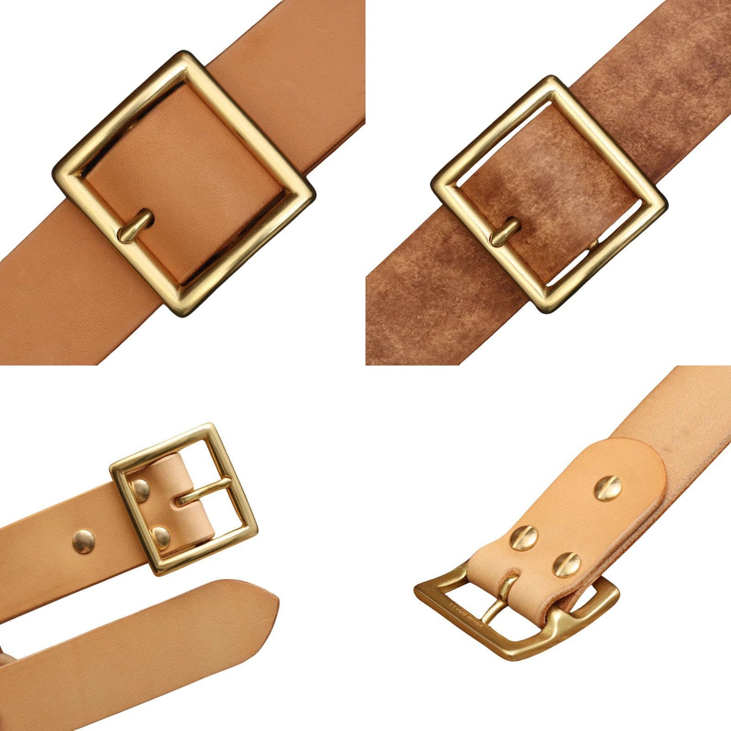 Handmade Custom made Vegetable tanned leather cowhide belt brass buckle 38mm DIY