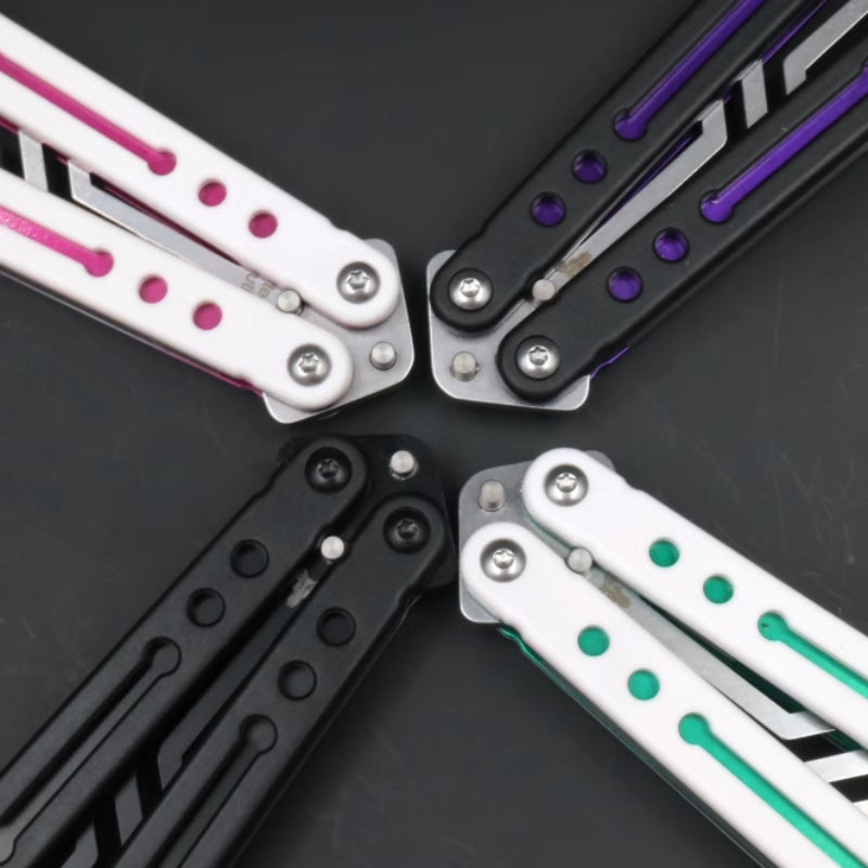 Steel Nautilus Trainer Balisong Butterfly Knife Glow-in-the-Dark Weights, Bushings & Screw Pivot, Unsharpened for Practice & Flipping