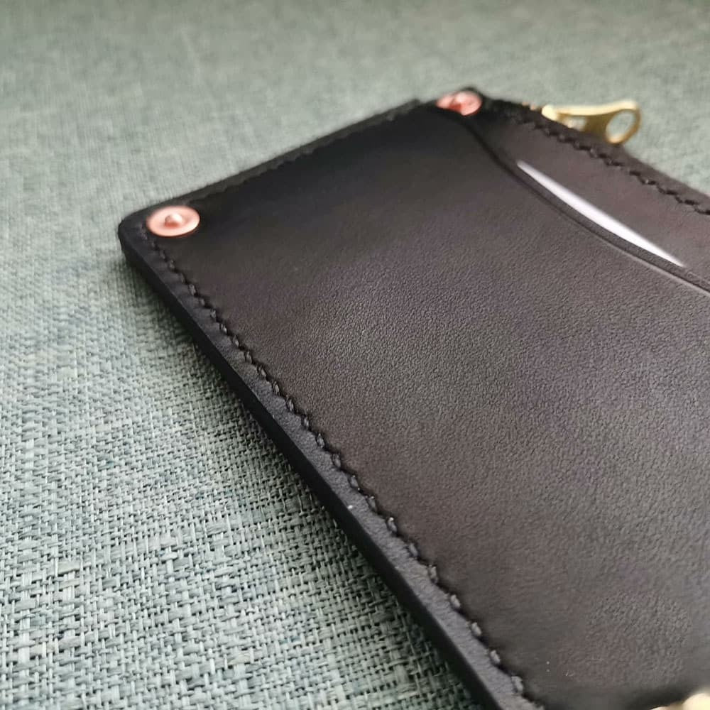 Handmade American Style Zipper Card Holder Coin Purse Genuine Leather Craft