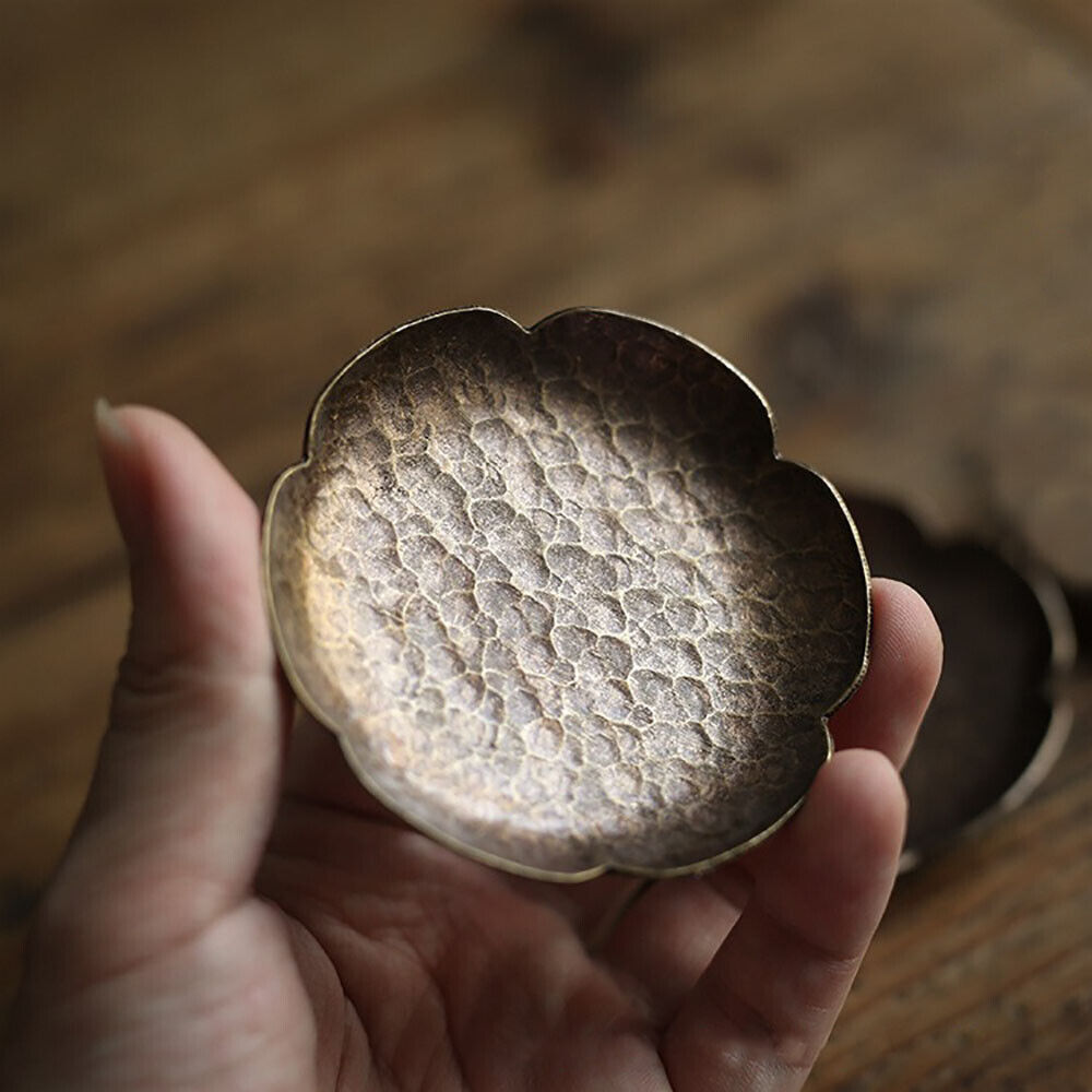 Handmade Hammered Brass Tea Coaster Japanese Style Heat Resistant Copper Tray