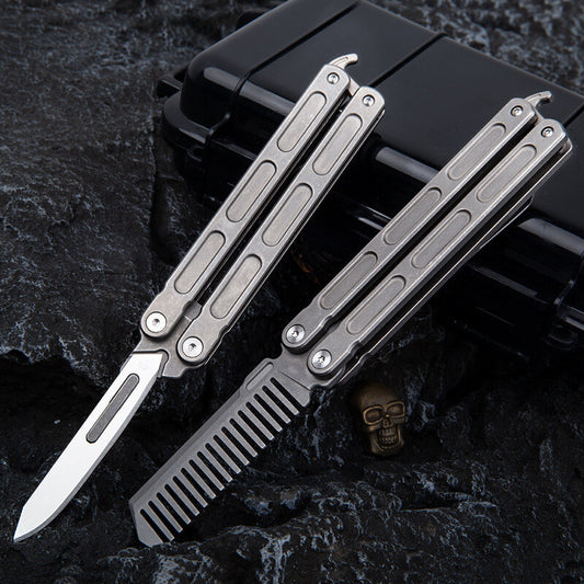 Titanium Practice Balisong Butterfly Trainer Folding Knife bottle opener EDC