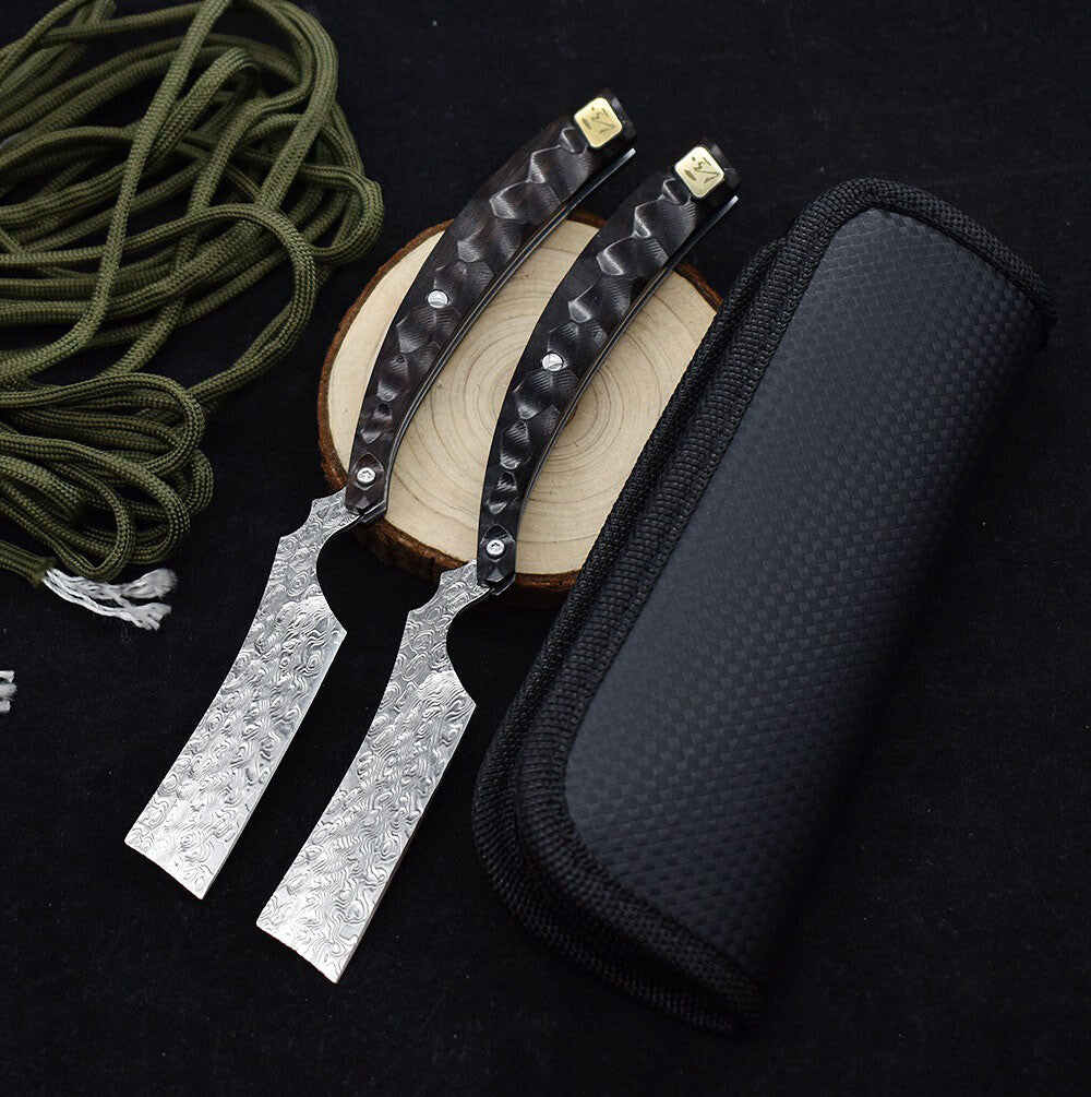Damascus EDC Folding Knife Handmade Razor Sharp Pocket Shaver Ebony Wood Handle