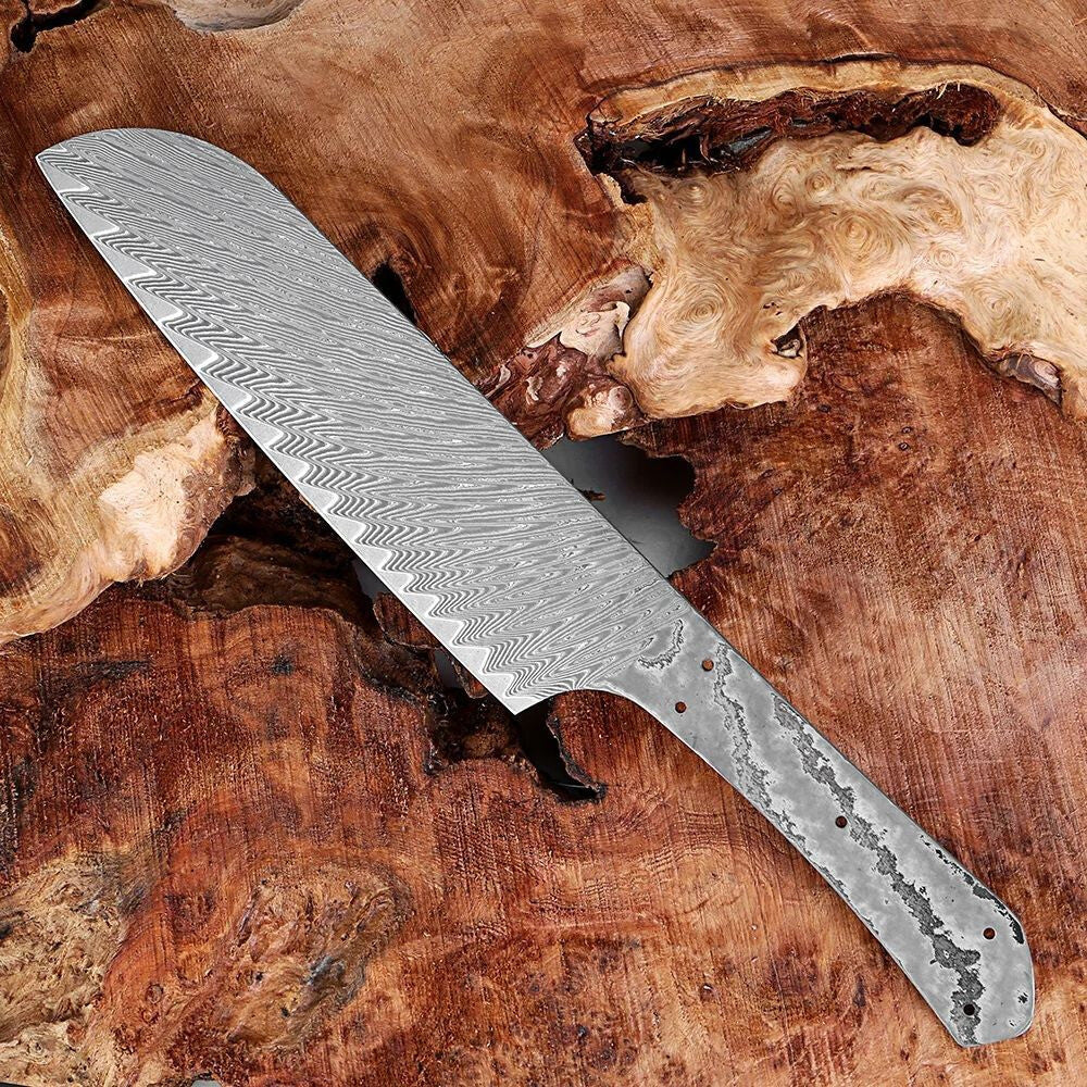 Damascus Steel Chef Knife Blank Blade Material Home Hobby Kitchen Craft DIY Tool