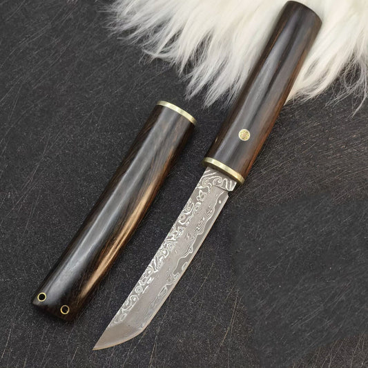 Damascus Outdoor Knife Ebony Handle Sharp Blade for Camping Hiking  Camping, Hunting, Self-defense Tactics, Practical Survival