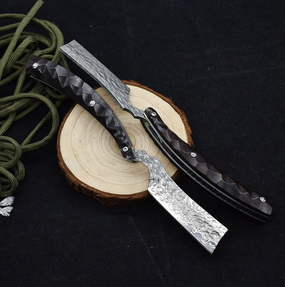 Damascus EDC Folding Knife Handmade Razor Sharp Pocket Shaver Ebony Wood Handle