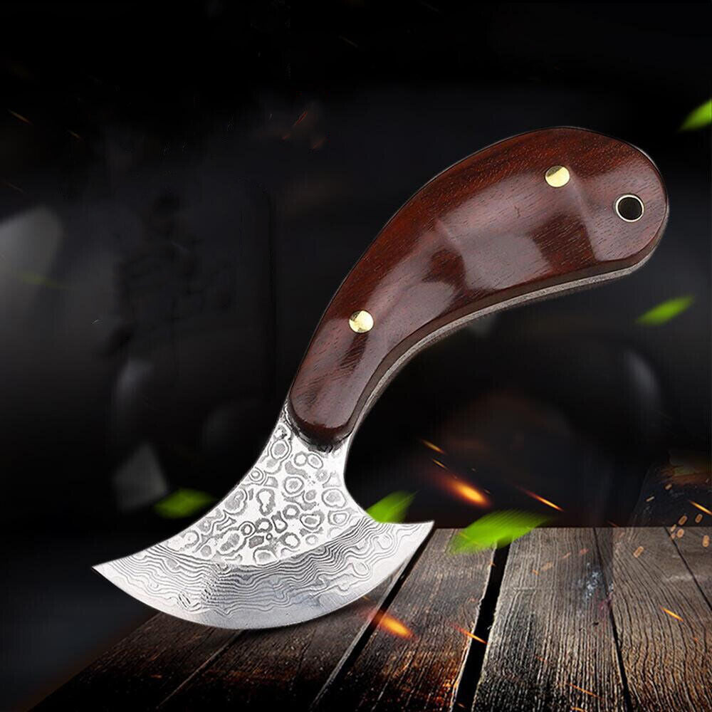 Kleines Damast-Messer mit rundem Kopf, Lederhandwerksschneider, Palisandergriff, EDC-Werkzeuge