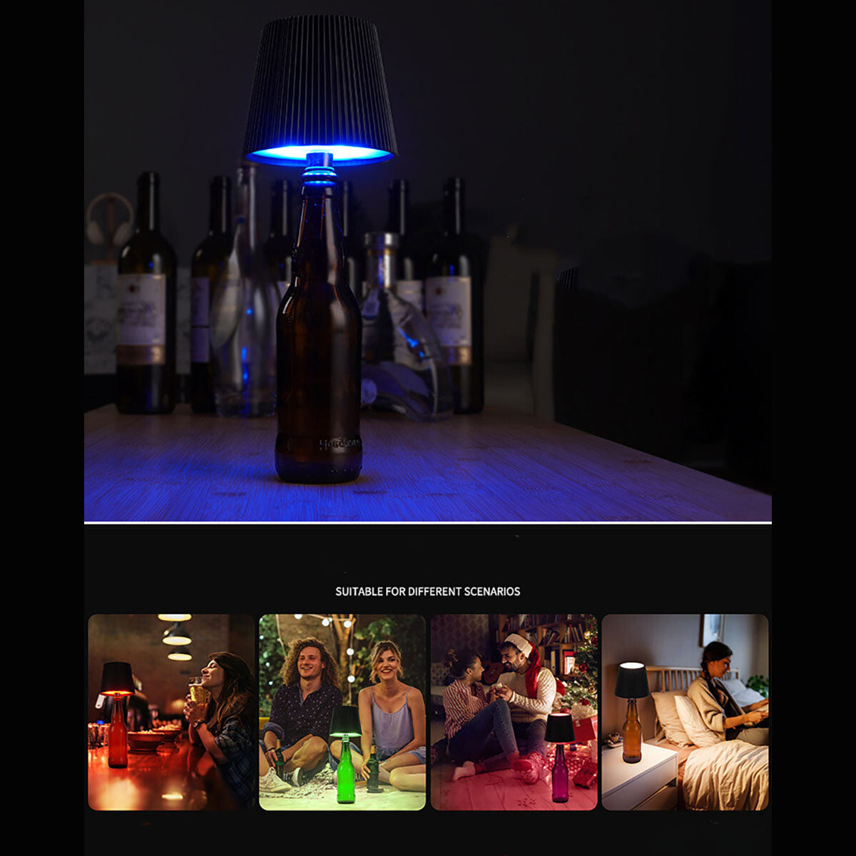 RGB Rechargeable Bottle Lamp – Stepless Dimming Color-Changing LED Table Light for Wine Bottles, Cordless Ambient Night Light for Bar, Restaurant, Home Decor, Desktop Mood Lighting