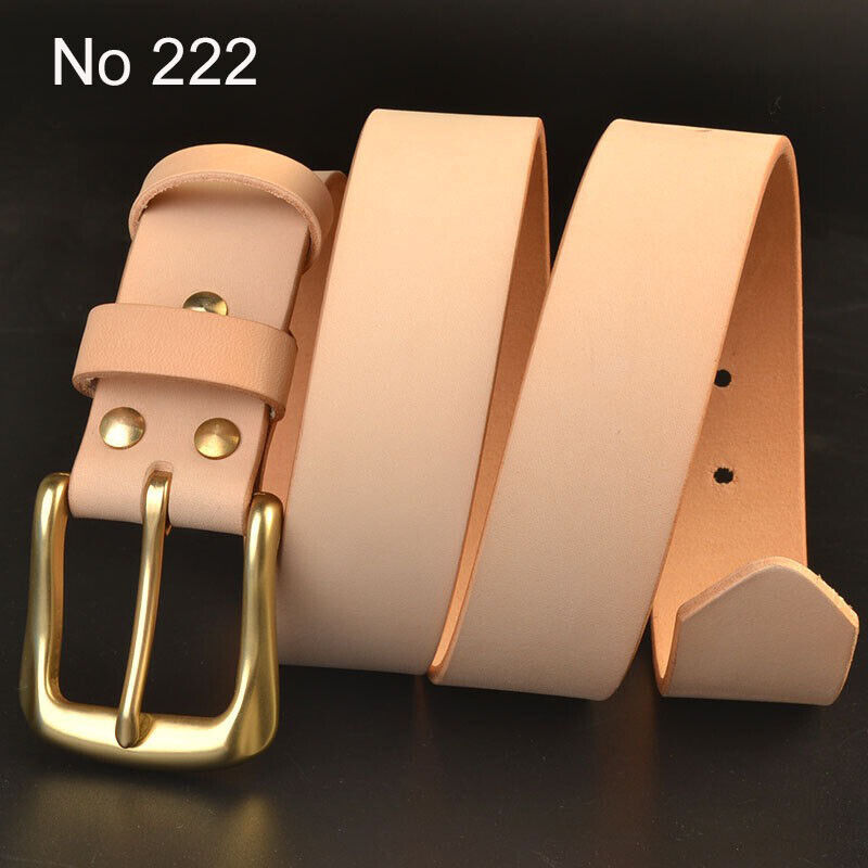 Hand Craft Custom Made Vegetable Tanned Leather Cowhide Belt Brass Buckle 38mm Width