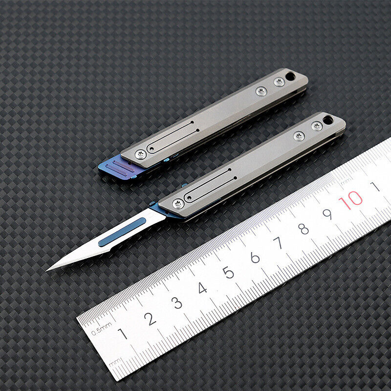 Minicuchillo plegable de titanio, cortador de papel de bolsillo, cuchilla reemplazable, para uso diario al aire libre
