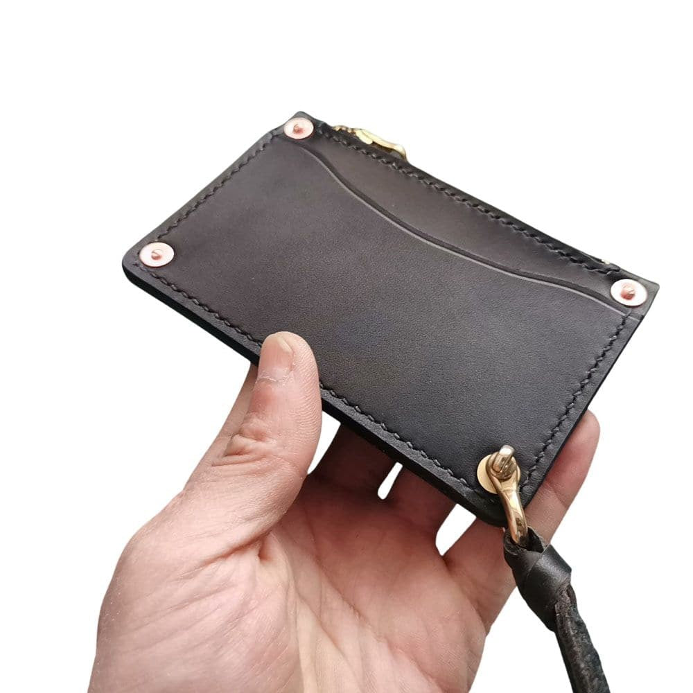 Handmade American Style Zipper Card Holder Coin Purse Genuine Leather Craft