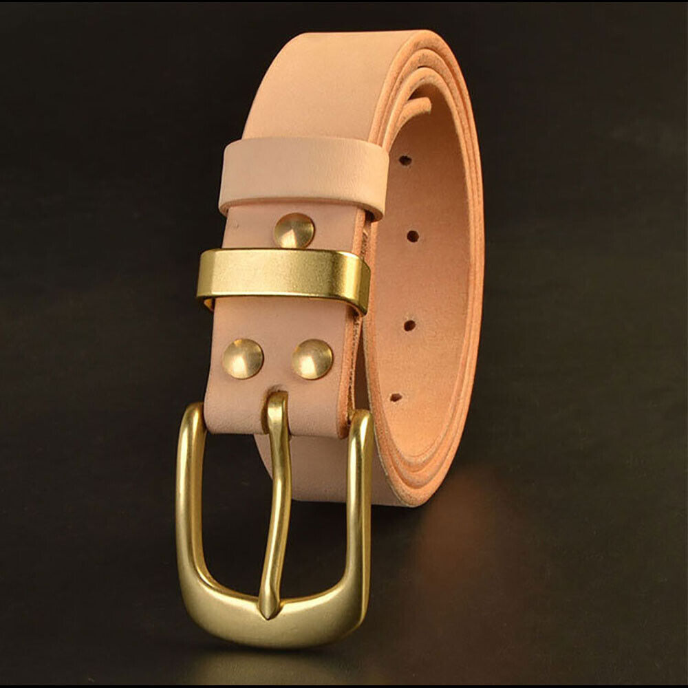 Handmade Custom Made Vegetable Tanned Leather Cowhide Belt Brass Buckle 35mm Width