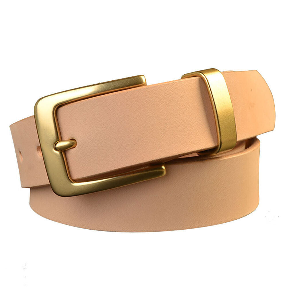 Handmade Custom Made Vegetable Tanned Leather Cowhide Belt Brass Buckle 35mm Width