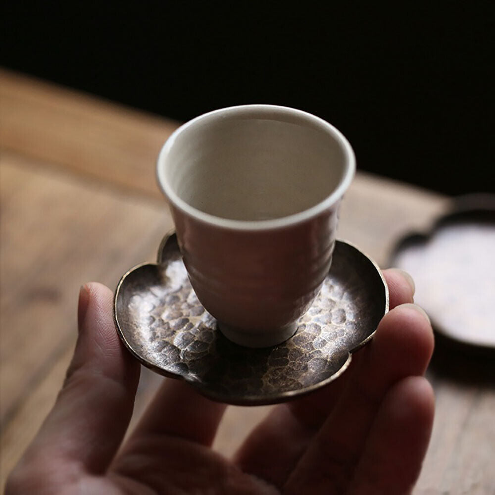 Handmade Hammered Brass Tea Coaster Japanese Style Heat Resistant Copper Tray