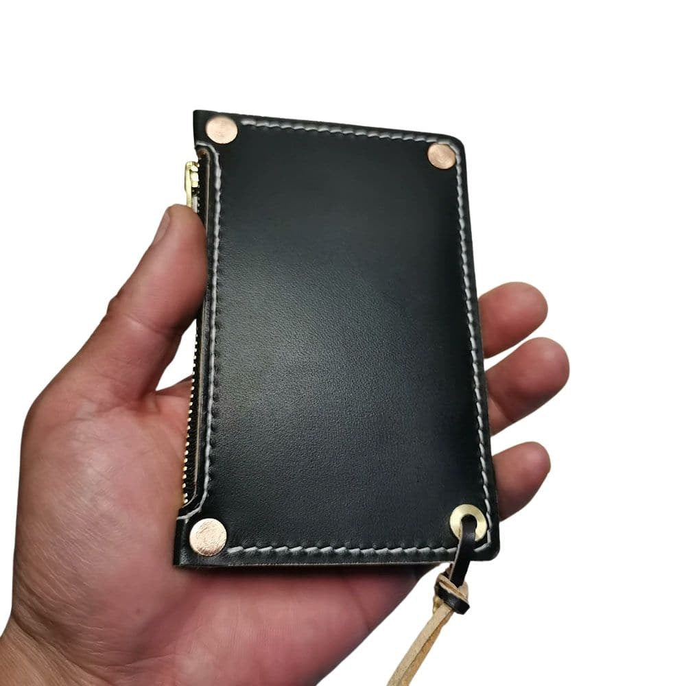 Handmade American Style Zipper Card Holder Coin Purse Genuine Leather Craft