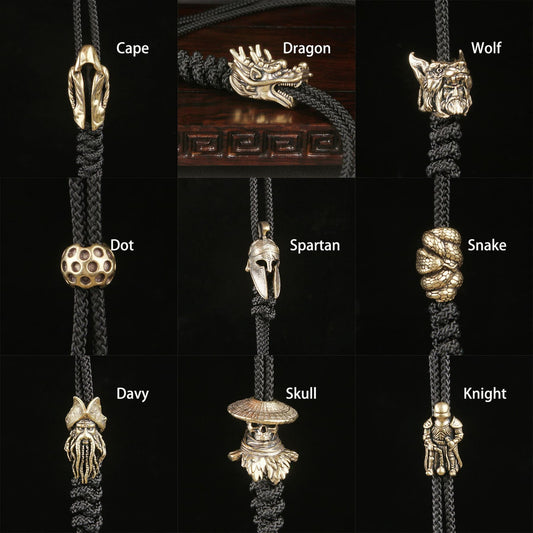 Brass EDC Lanyard Skull Knight Dragon Spartan Wolf Snake Cape Bead Keychain Drop