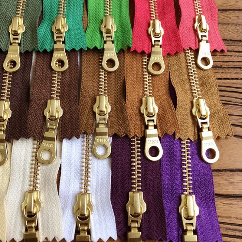 YKK 20cm Size #5 Metal Zipper Brass Pull for DIY Leather Bags Hardware Accessories