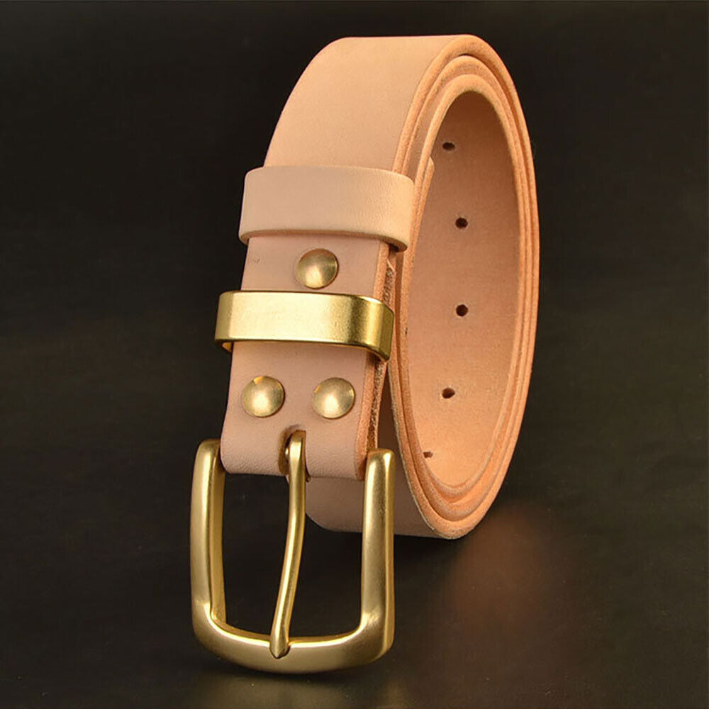 Handmade Custom Made Vegetable Tanned Leather Cowhide Belt Brass Buckle 35mm Width