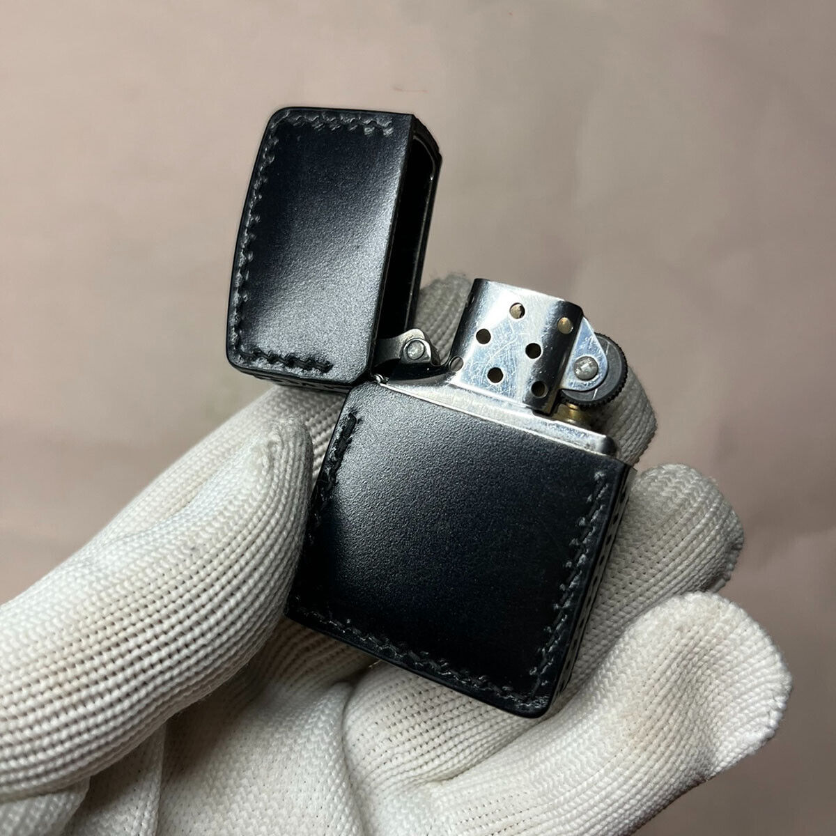 Handgemachte pflanzlich gegerbte Ledertasche für Zippo-Feuerzeug, Beutelhalter aus vollnarbigem Rindsleder
