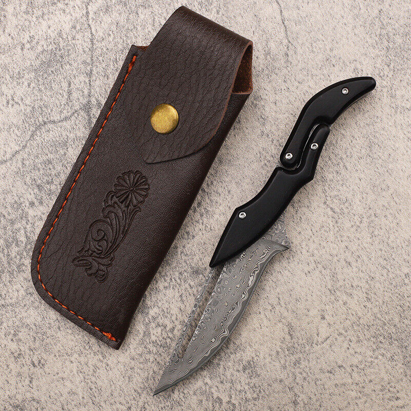 Cuchillo plegable portátil de alta dureza para exteriores con hoja de Damasco y mecanismo variable