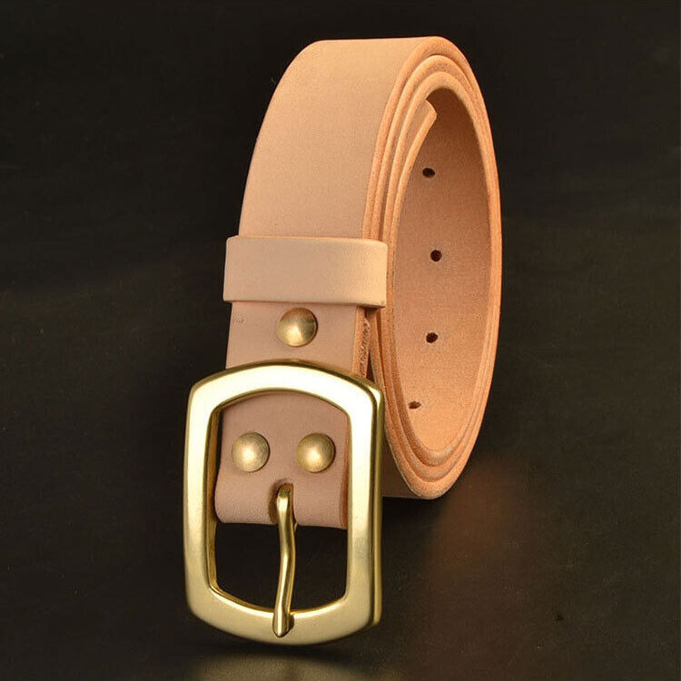 Handmade Custom Made Vegetable Tanned Leather Cowhide Belt Brass Buckle 35mm Width