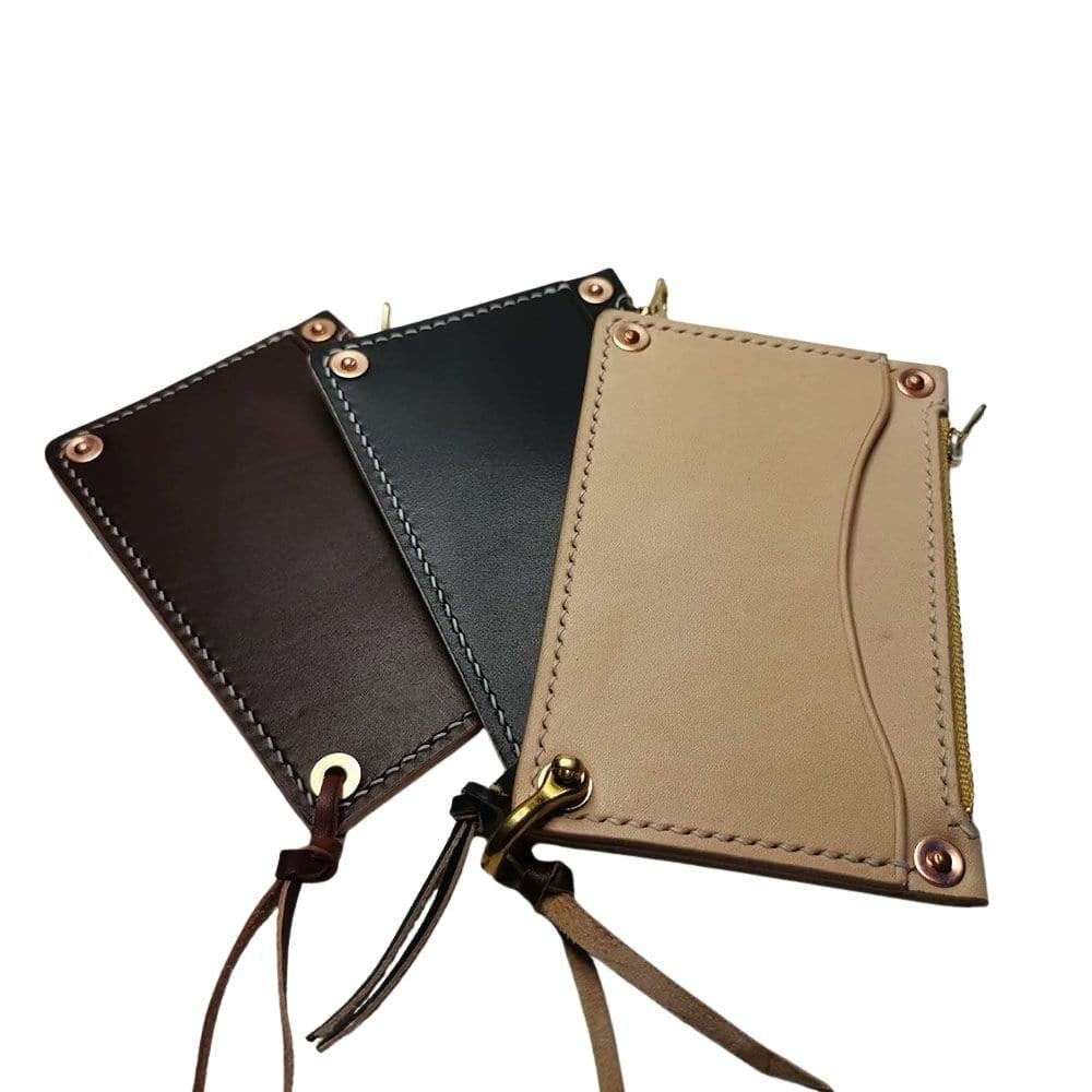 Handmade American Style Zipper Card Holder Coin Purse Genuine Leather Craft