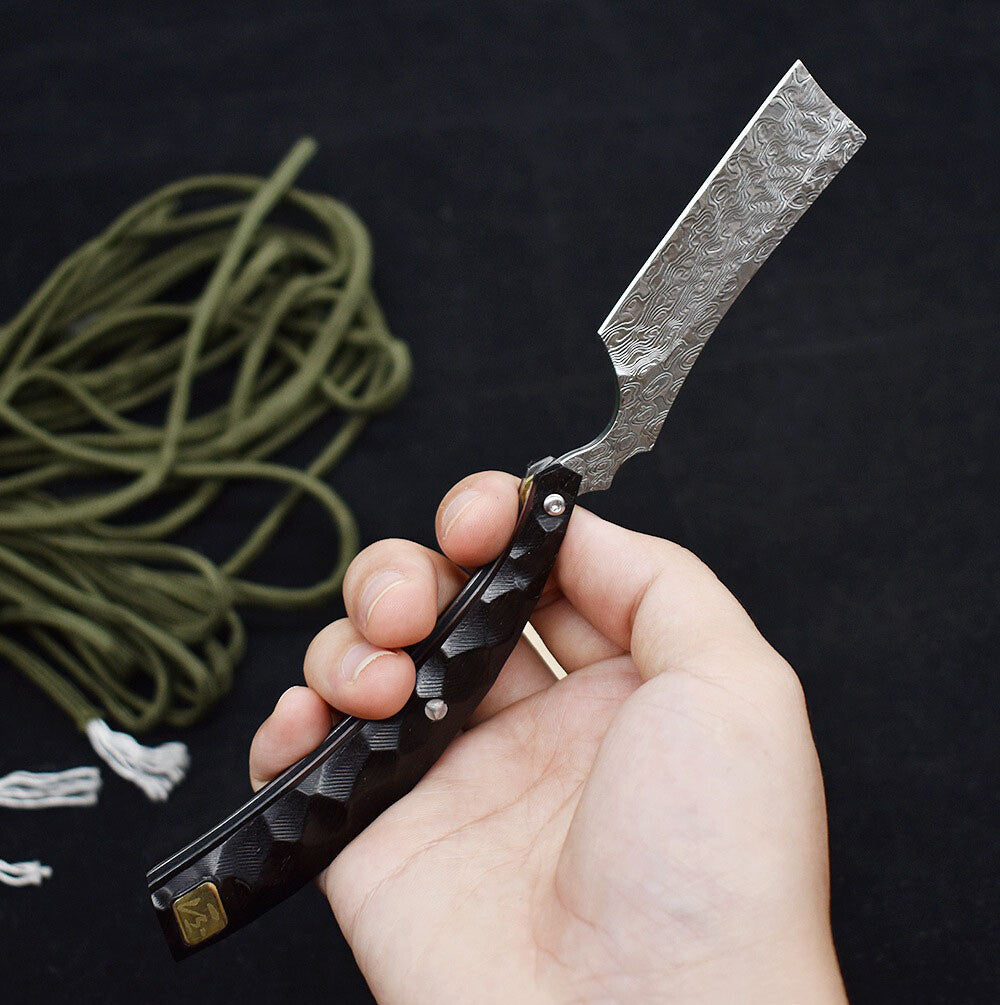 Damascus EDC Folding Knife Handmade Razor Sharp Pocket Shaver Ebony Wood Handle