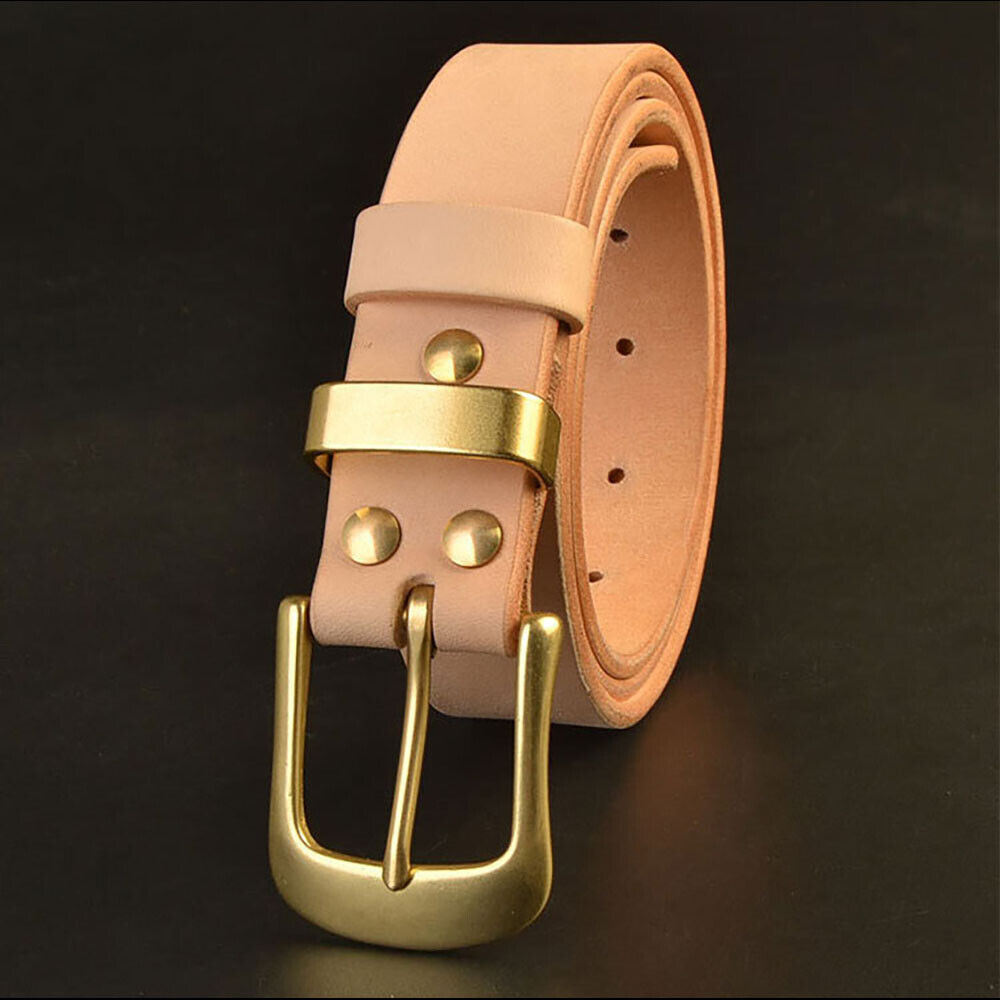 Handmade Custom Made Vegetable Tanned Leather Cowhide Belt Brass Buckle 35mm Width