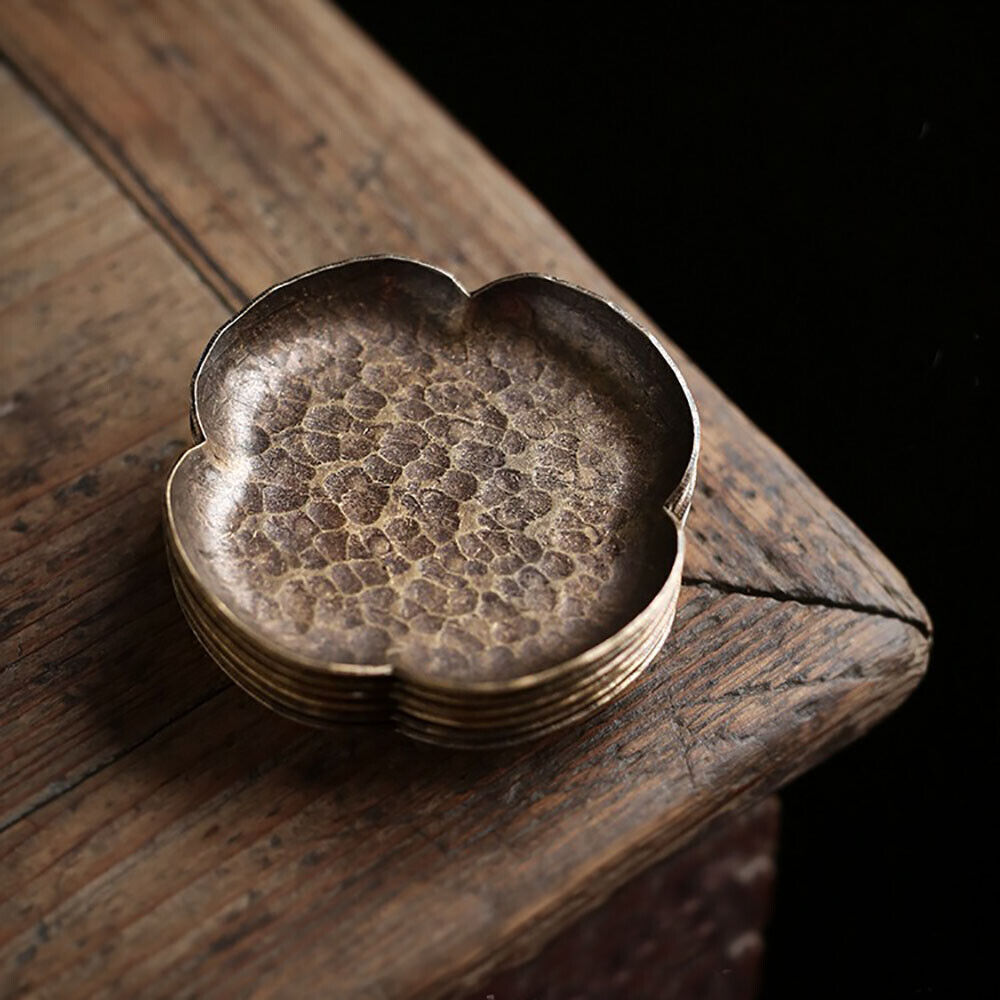 Handmade Hammered Brass Tea Coaster Japanese Style Heat Resistant Copper Tray