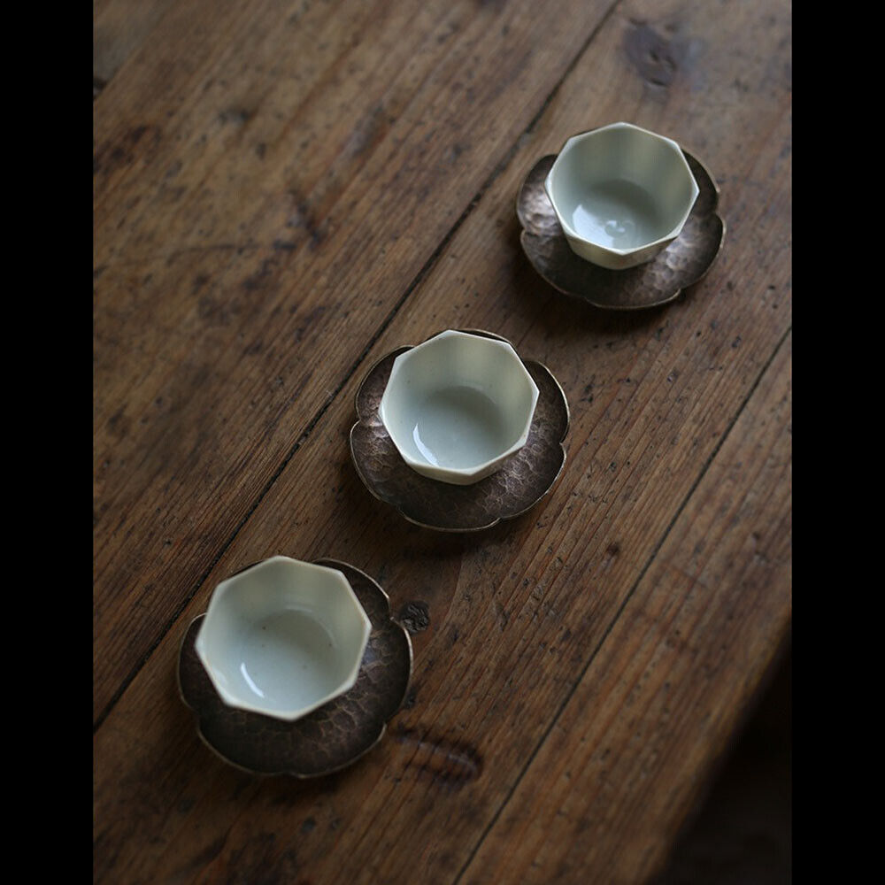 Handmade Hammered Brass Tea Coaster Japanese Style Heat Resistant Copper Tray