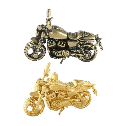 Brass Harley Style Motorcycle Ornament Rotating Front Wheel Collectible