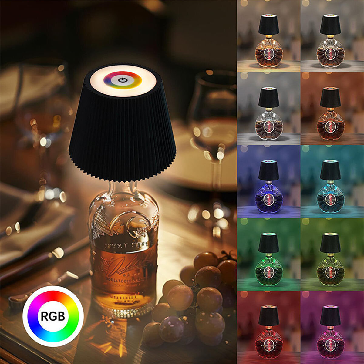 RGB Rechargeable Bottle Lamp – Stepless Dimming Color-Changing LED Table Light for Wine Bottles, Cordless Ambient Night Light for Bar, Restaurant, Home Decor, Desktop Mood Lighting