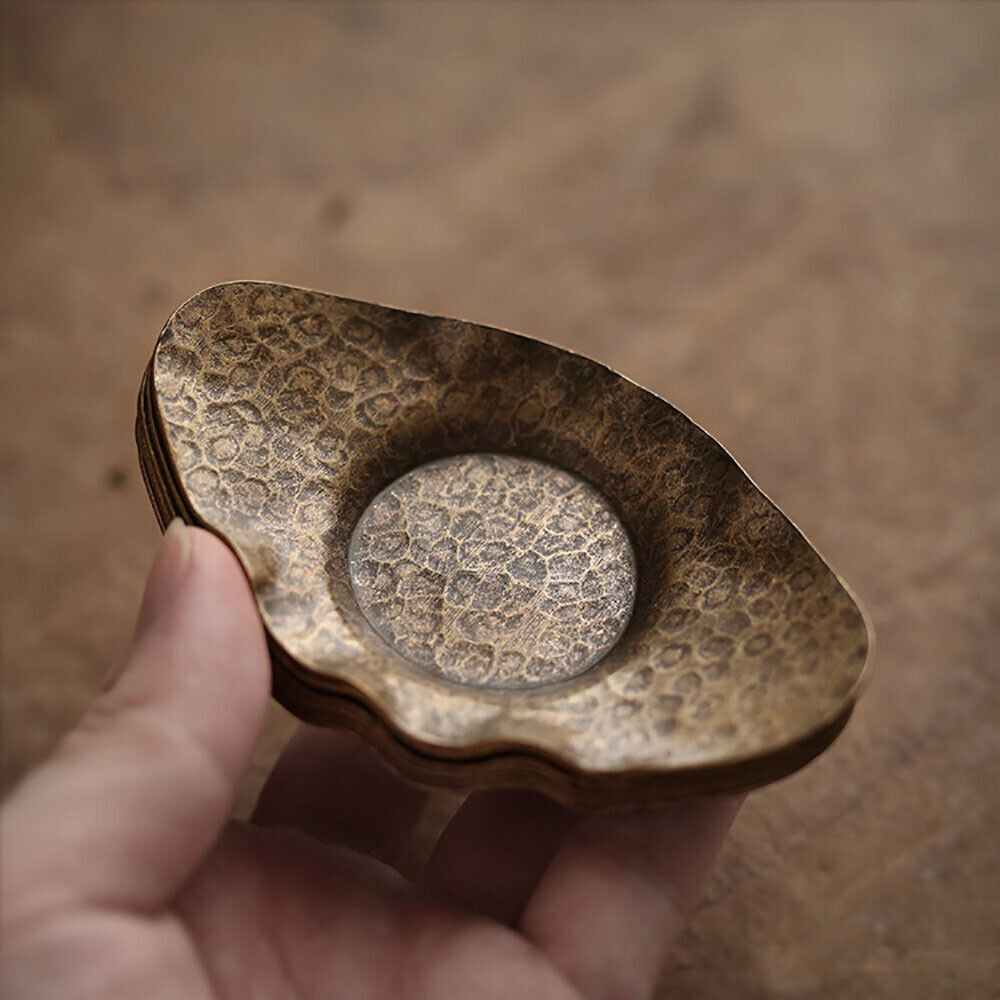 Handmade Hammered Brass Tea Coaster Japanese Style Heat Resistant Copper Tray