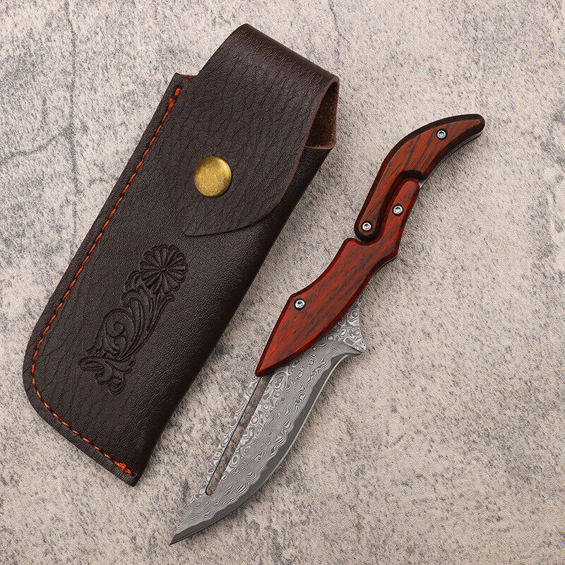 Cuchillo plegable portátil de alta dureza para exteriores con hoja de Damasco y mecanismo variable