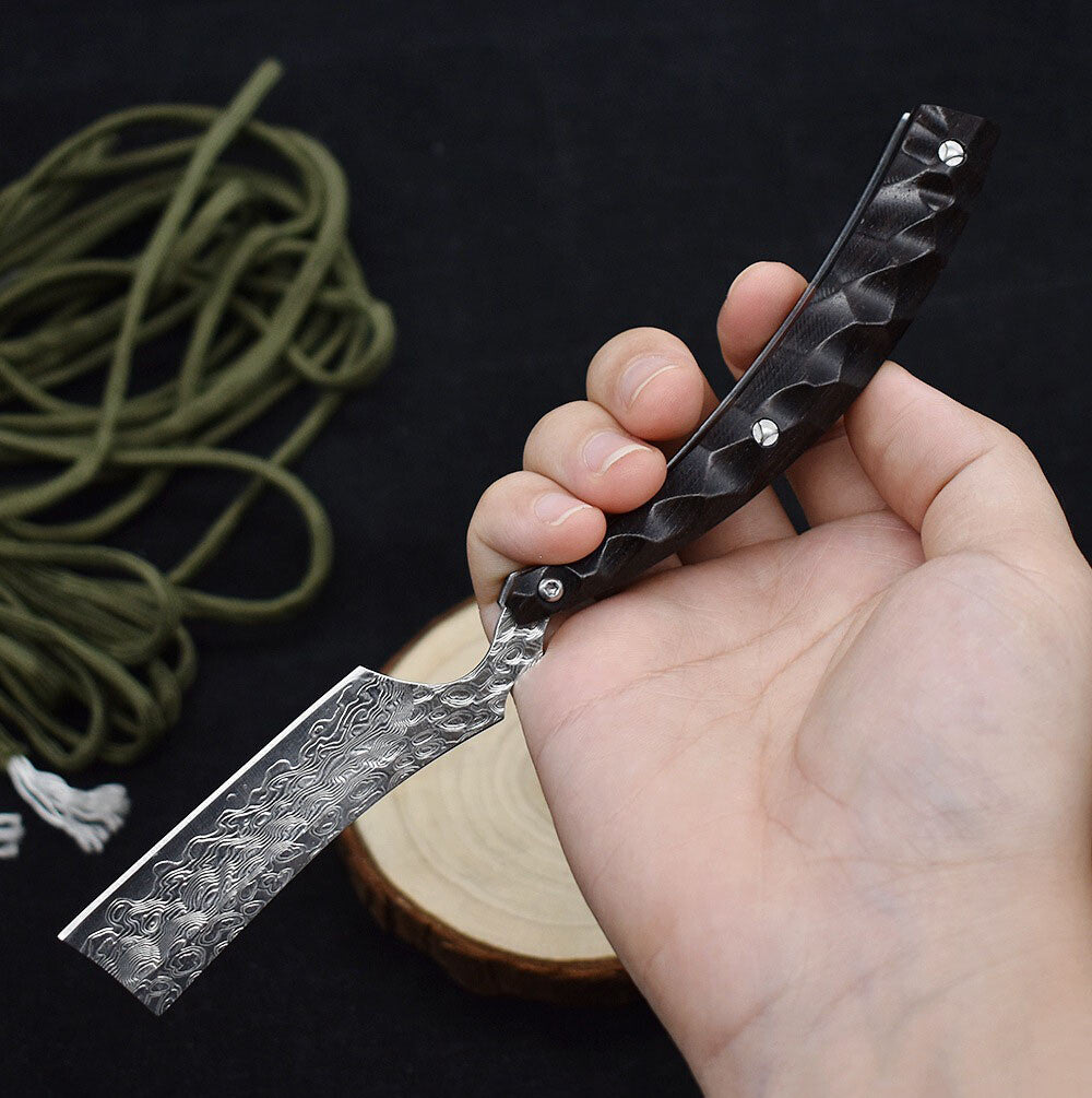 Damascus EDC Folding Knife Handmade Razor Sharp Pocket Shaver Ebony Wood Handle