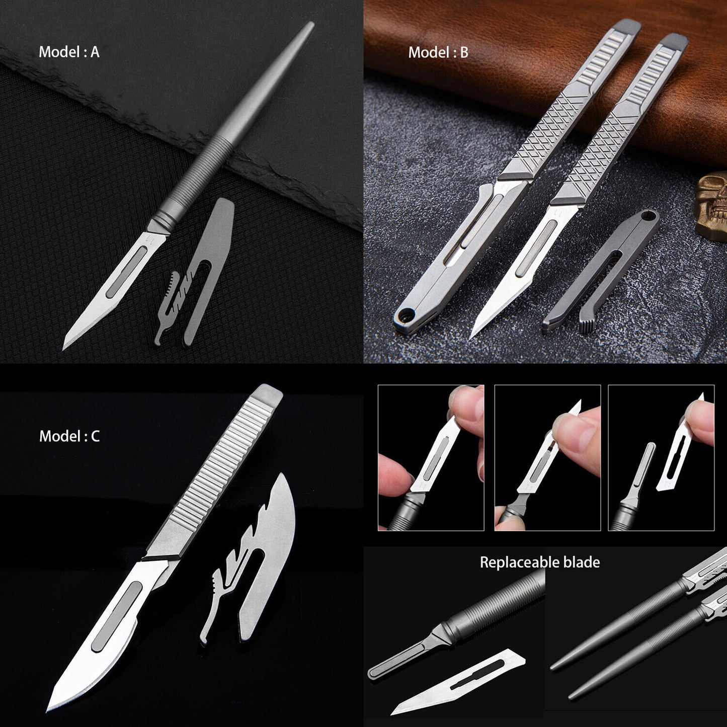 Titanium Pen Knife Paper Pocket Cutter Blade Replaceable Outdoor EDC Gift