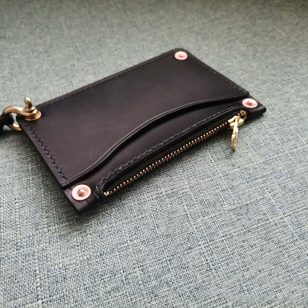 Handmade American Style Zipper Card Holder Coin Purse Genuine Leather Craft