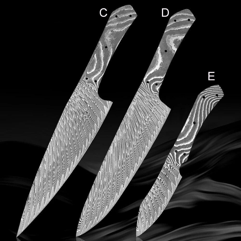 Damascus Steel Chef Knife Blank Blade Material Home Hobby Kitchen Craft DIY Tool