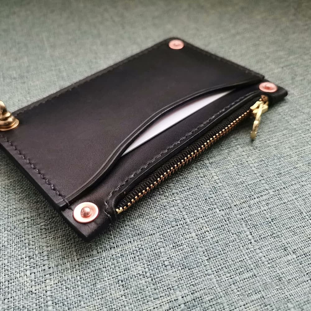 Handmade American Style Zipper Card Holder Coin Purse Genuine Leather Craft