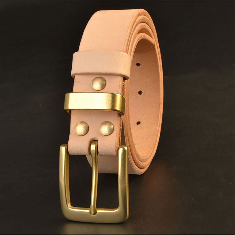 Handmade Custom Made Vegetable Tanned Leather Cowhide Belt Brass Buckle 35mm Width