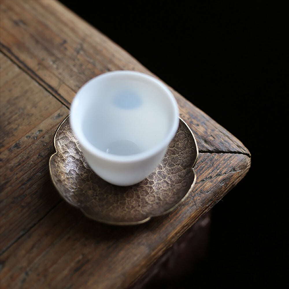 Handmade Hammered Brass Tea Coaster Japanese Style Heat Resistant Copper Tray