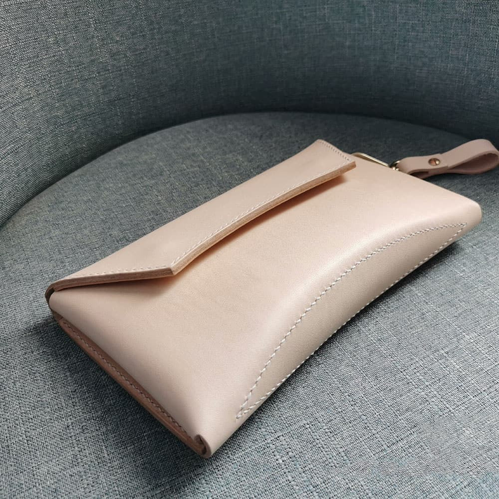 Handmade Leather Clutch Cosmetic Bag Vegetable Tanned Leather Phone Pouch