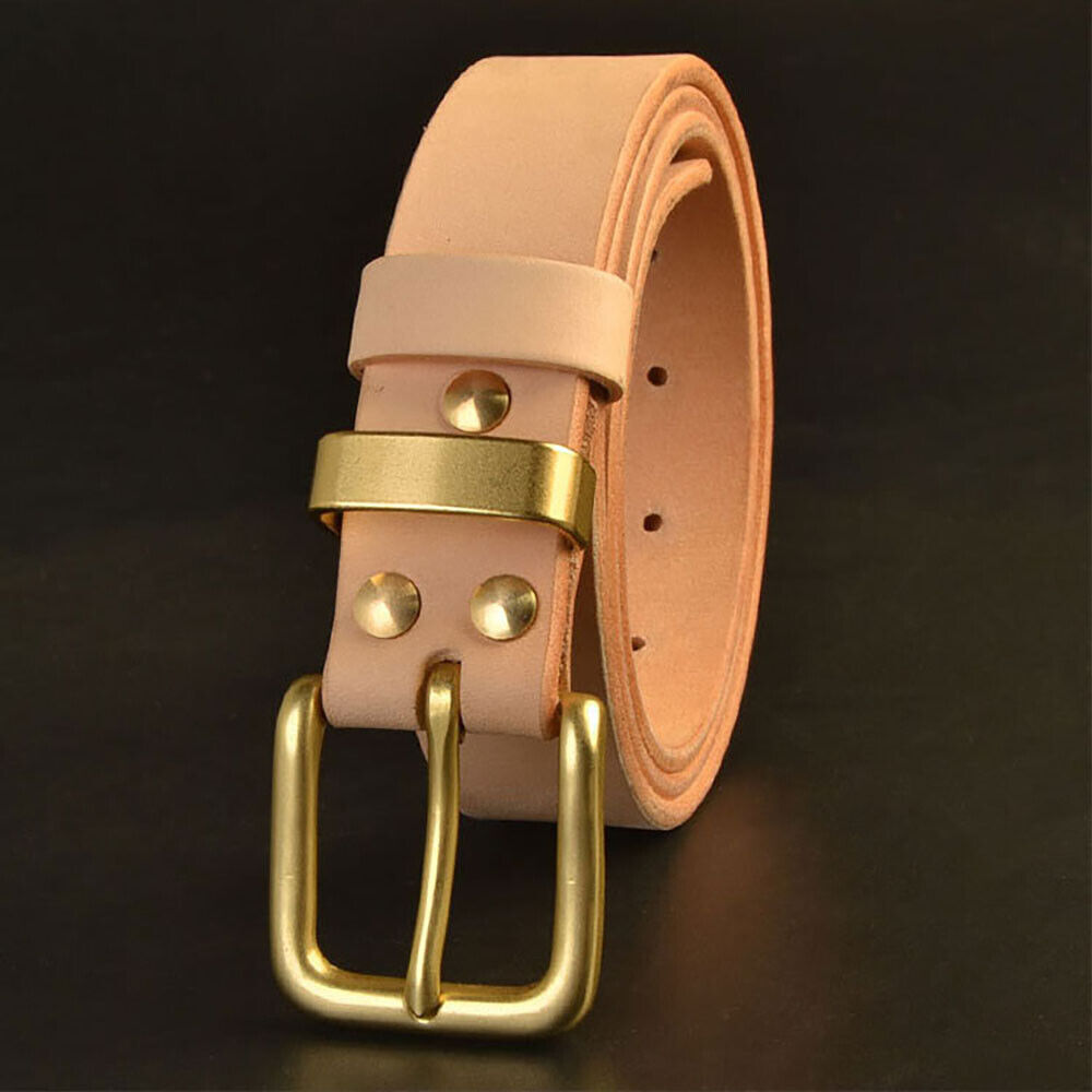 Handmade Custom Made Vegetable Tanned Leather Cowhide Belt Brass Buckle 35mm Width