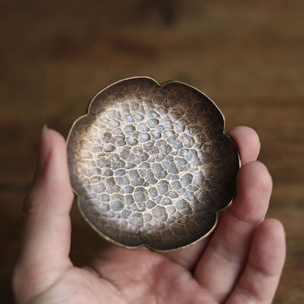 Handmade Hammered Brass Tea Coaster Japanese Style Heat Resistant Copper Tray