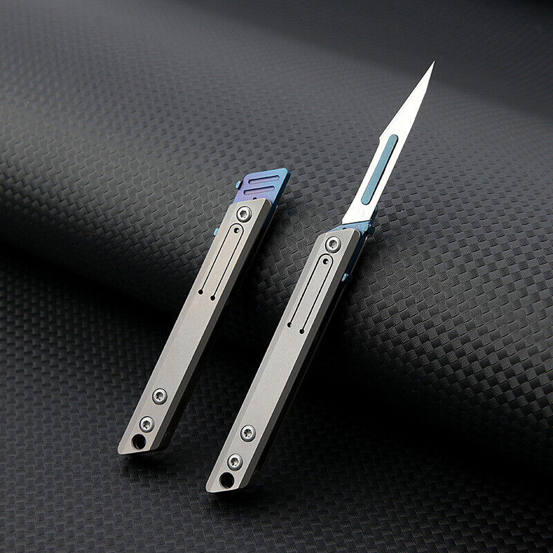 Minicuchillo plegable de titanio, cortador de papel de bolsillo, cuchilla reemplazable, para uso diario al aire libre