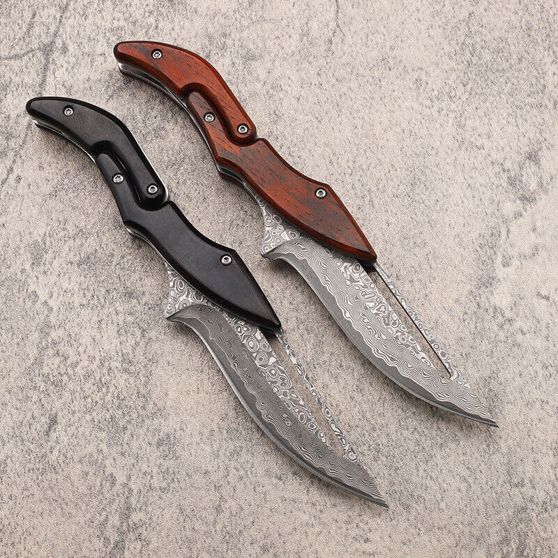 Cuchillo plegable portátil de alta dureza para exteriores con hoja de Damasco y mecanismo variable