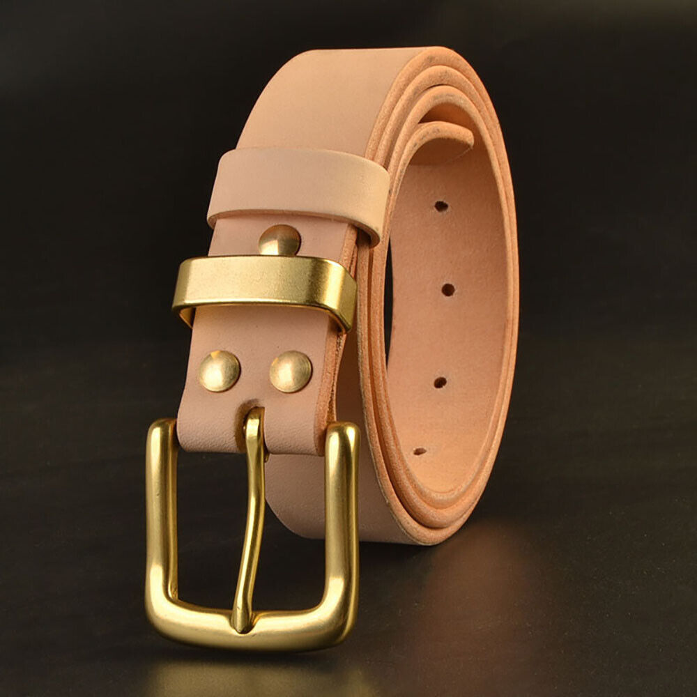 Handmade Custom Made Vegetable Tanned Leather Cowhide Belt Brass Buckle 35mm Width