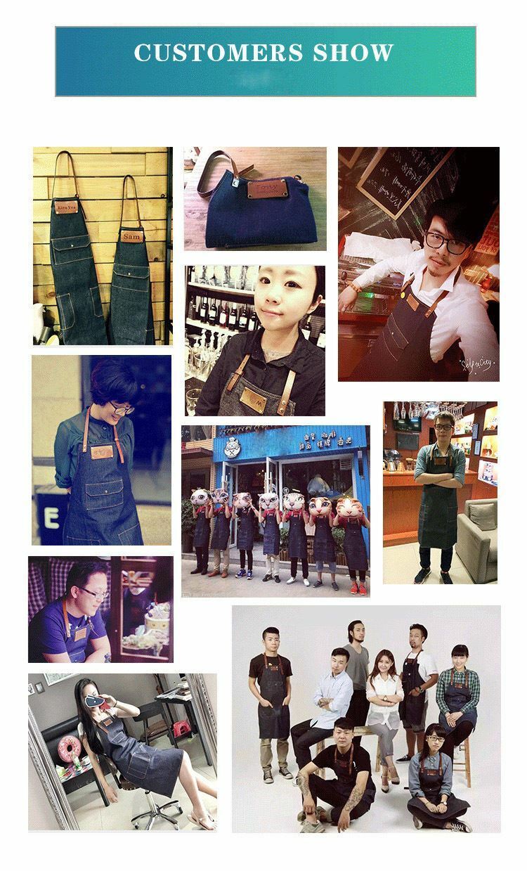 Denim Apron for Kitchen /Coffe Shop Studio Leather belt X Straps Custom Logo #B