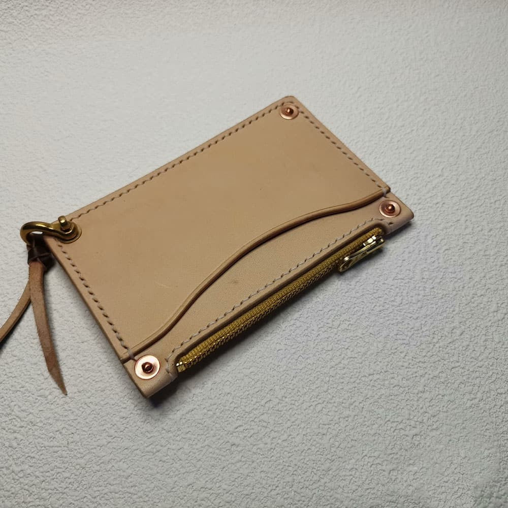 Handmade American Style Zipper Card Holder Coin Purse Genuine Leather Craft