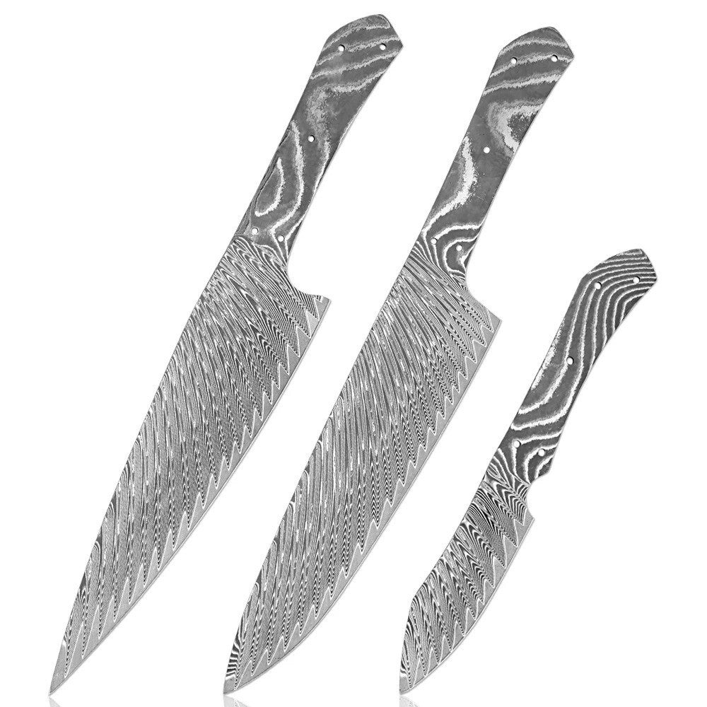 Damascus Steel Chef Knife Blank Blade Material Home Hobby Kitchen Craft DIY Tool