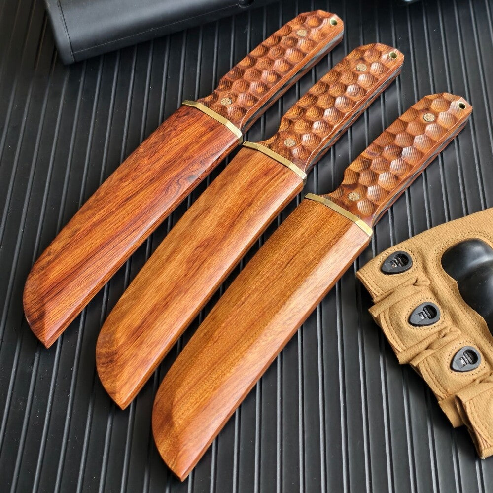 Hand Forged Damascus Outdoor Knife Japanese Samurai Survival Rosewood Handle Camping, Hunting, Self-defense Tactics, Practical Survival